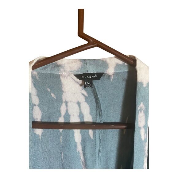 Sim & Sam Blue White Tie Dye Kimono Cardigan L/XL Open Front Boho Beach Cover - Picture 4 of 6